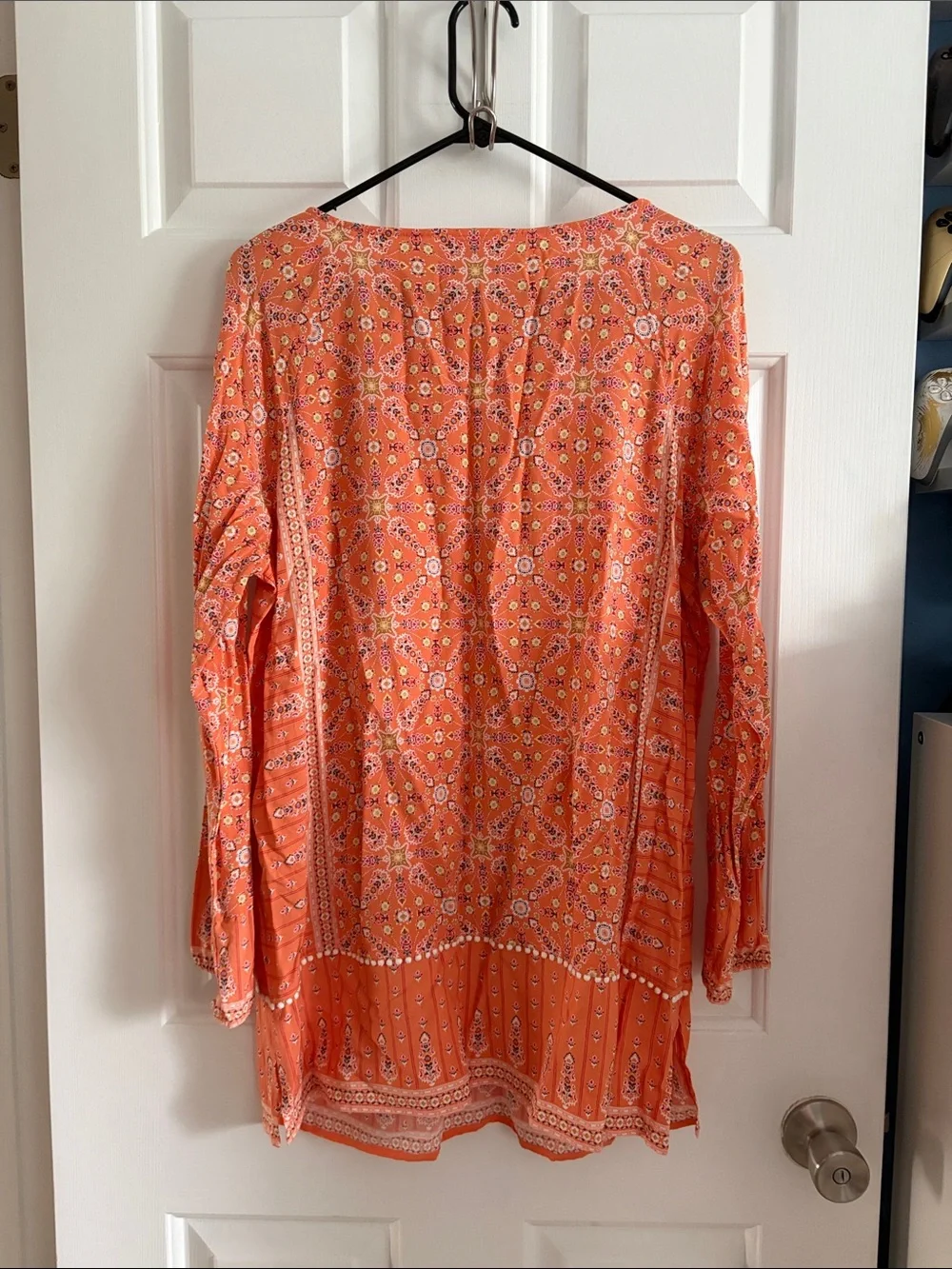 J. Jill Bohemian Floral Print Aztec Vibrant Tunic Blouse Top Size M